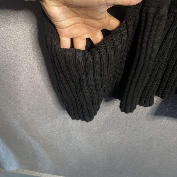 michael kors Cardigan Medium M Black Ribbed Knit pockets thick open front - Picture 5 of 11